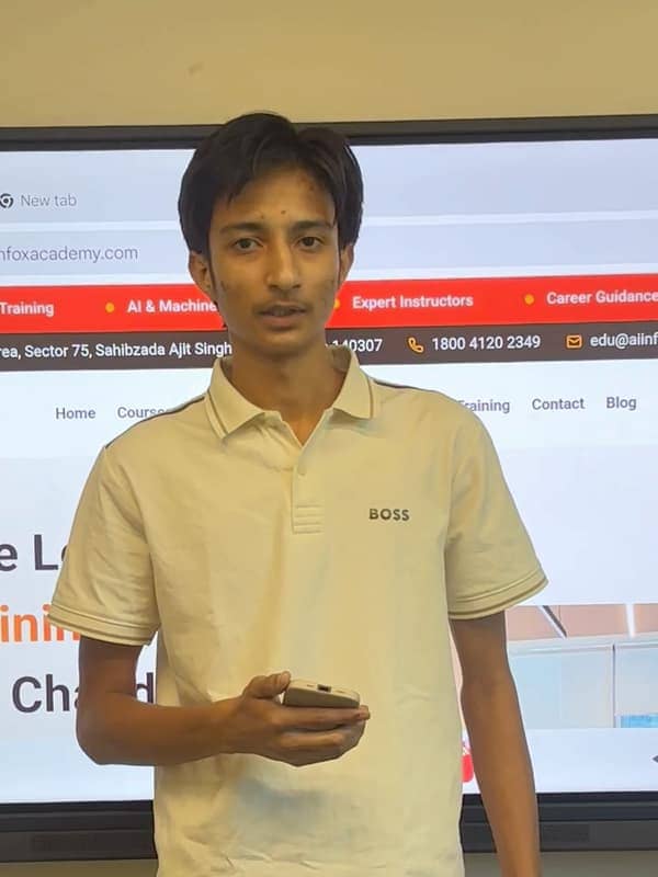 Abhinav, an Aiinfox Academy student from Himachal Pradesh, talking in the Mohali classroom