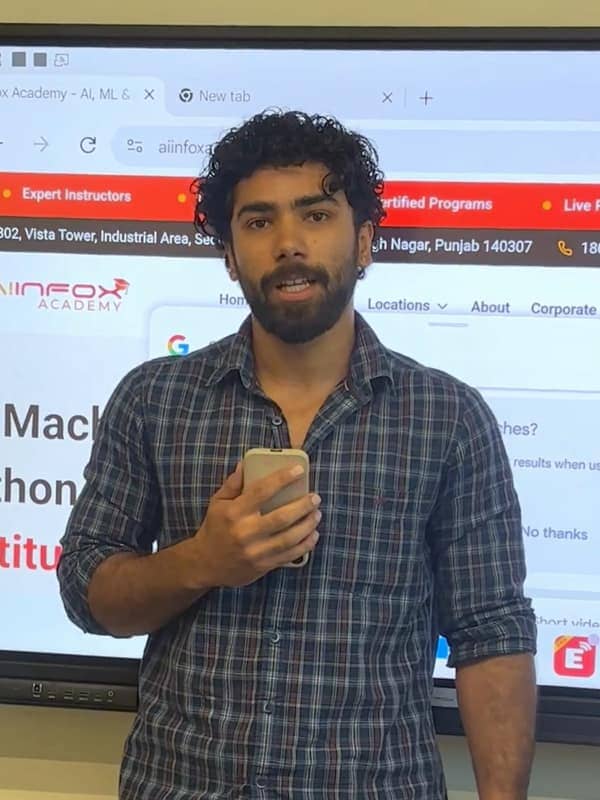 Ritik Thakur, an Aiinfox Academy student from Himachal Pradesh, talking in the Mohali classroom