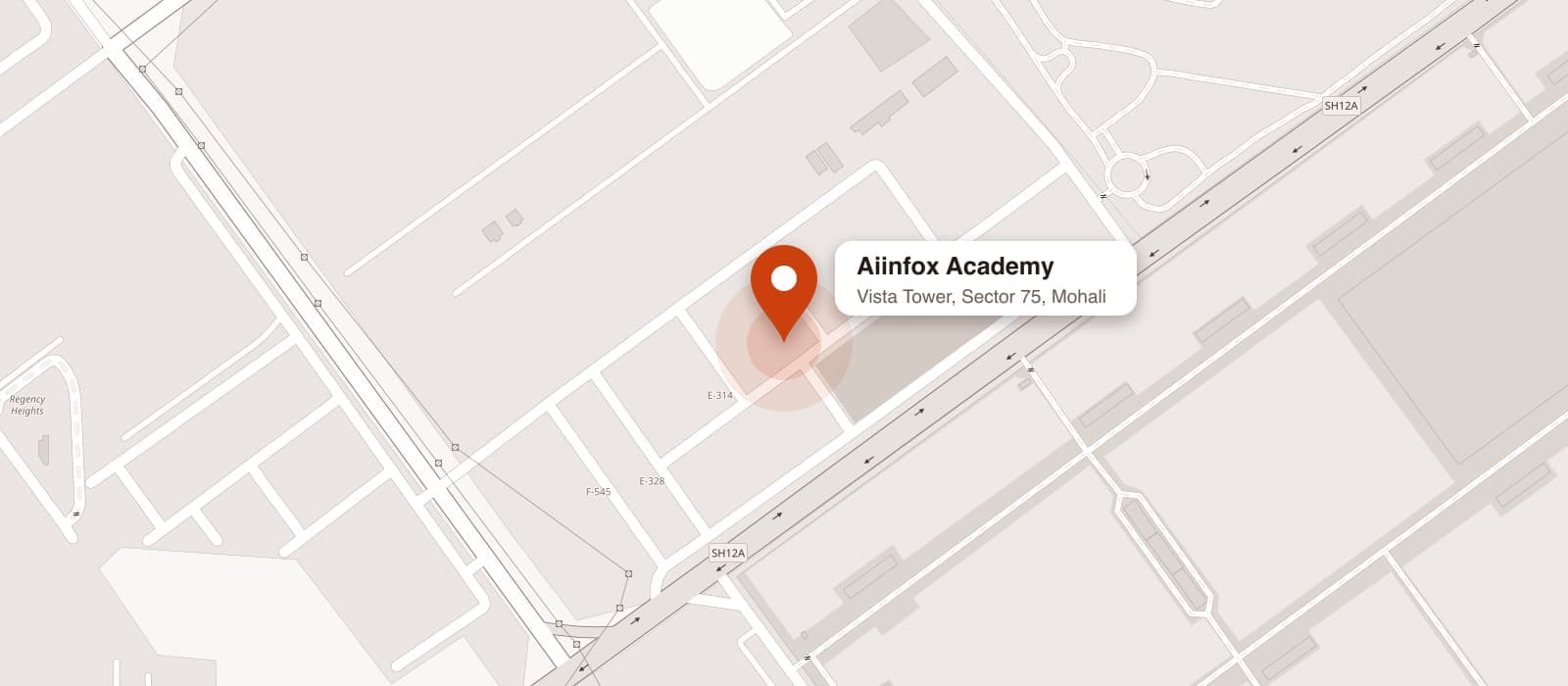 Map showing Aiinfox Academy at Plot E-302, Vista Tower, Industrial Area, Sector 75, Sahibzada Ajit Singh Nagar, Punjab 140307