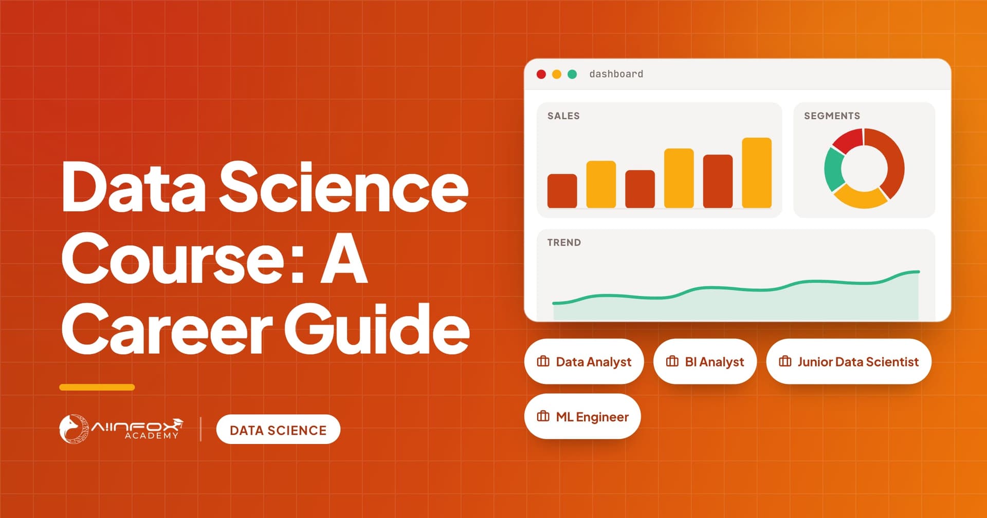 Data Science Course: A Career Guide: an analytics dashboard with data careers such as data analyst and ML engineer.