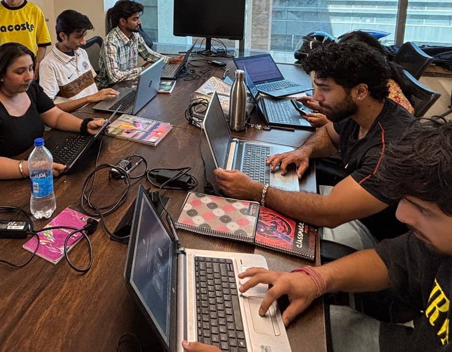 Students at their laptops during a class at Aiinfox Academy, Mohali